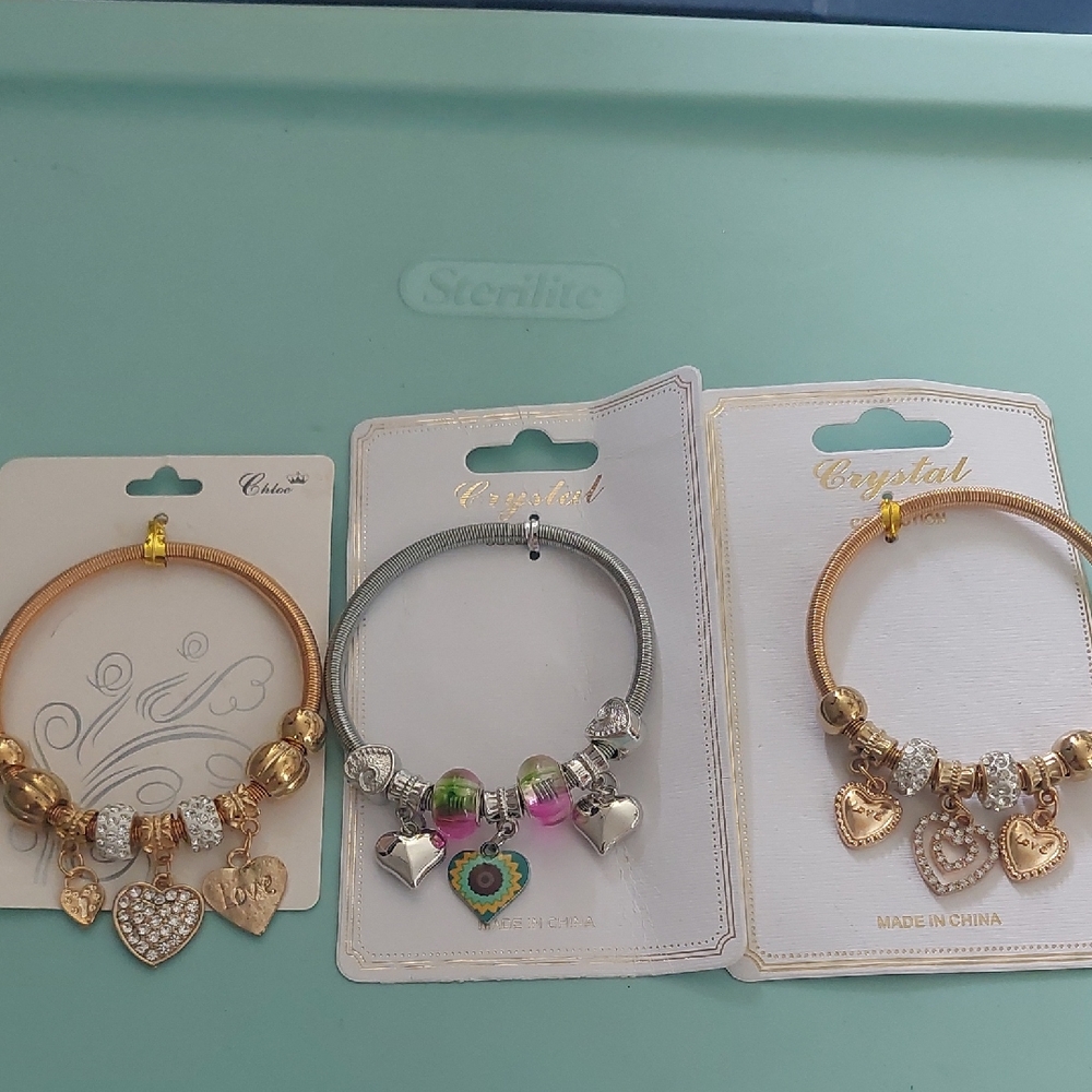 Love Gold and Silver Heart Charm Bracelet Set